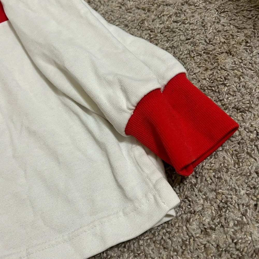 80s ADIDAS Rugby Shirt Vtg. Spellout Long Sleeve Polo Jersey Red White Retro Men